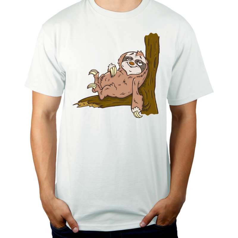 Leniwiec Siedzący - Męska Koszulka Biała