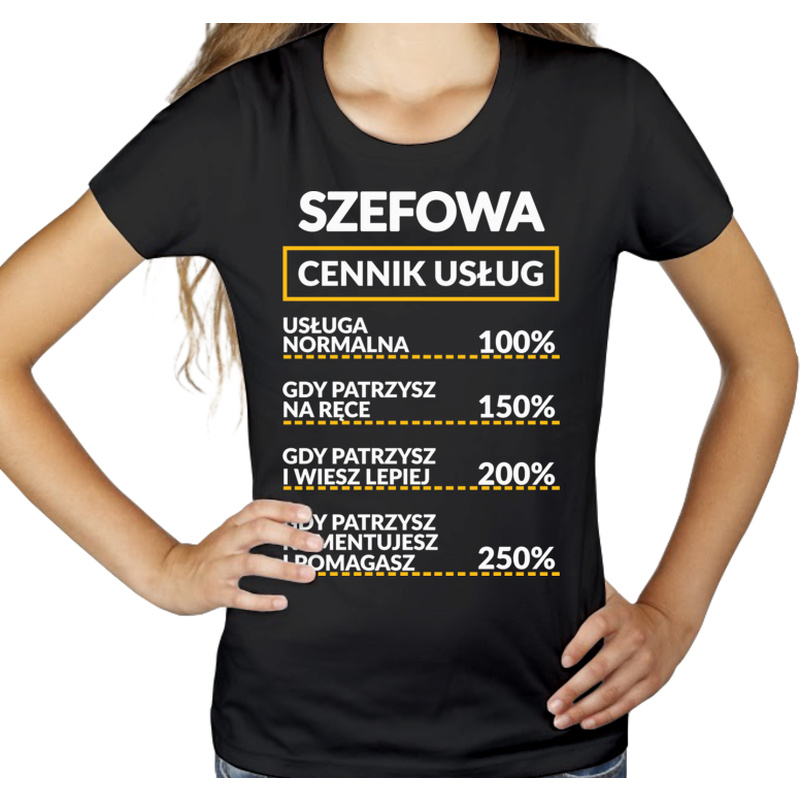 Szefowa - Cennik Usług - Damska Koszulka Czarna