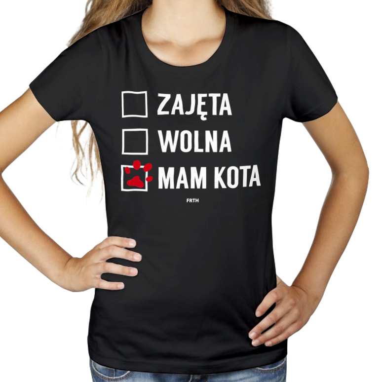 Zajęta, Wolna, Mam Kota - Damska Koszulka Czarna