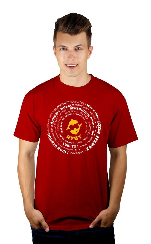 Znak Zodiaku - Ryby - Męska Koszulka Czerwona