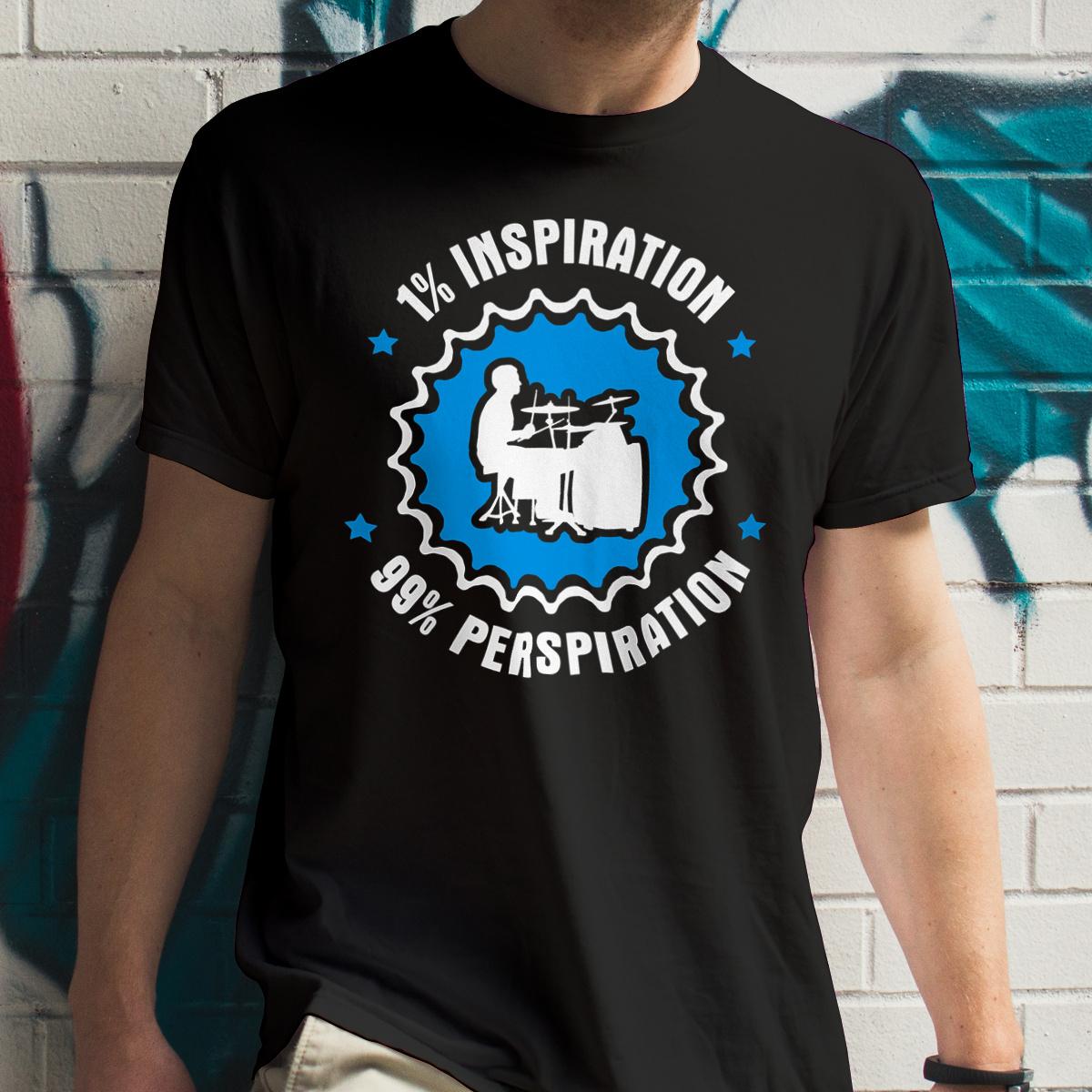 1% Inspiration - 99% Perspiration - Drummer - Męska Koszulka Czarna