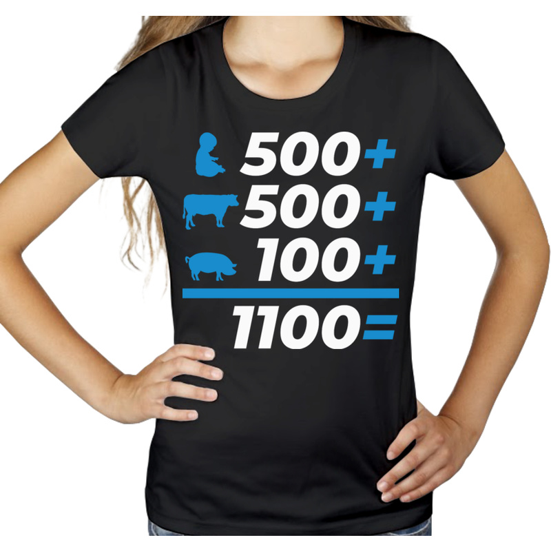 500+ na krowę tucznika i dziecko - Damska Koszulka Czarna