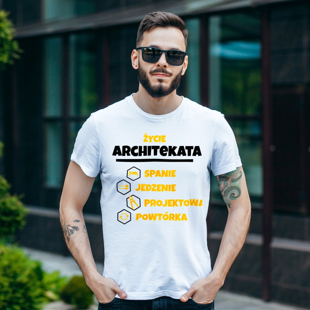 Architekt - Spanie Jedzenie - Męska Koszulka Biała