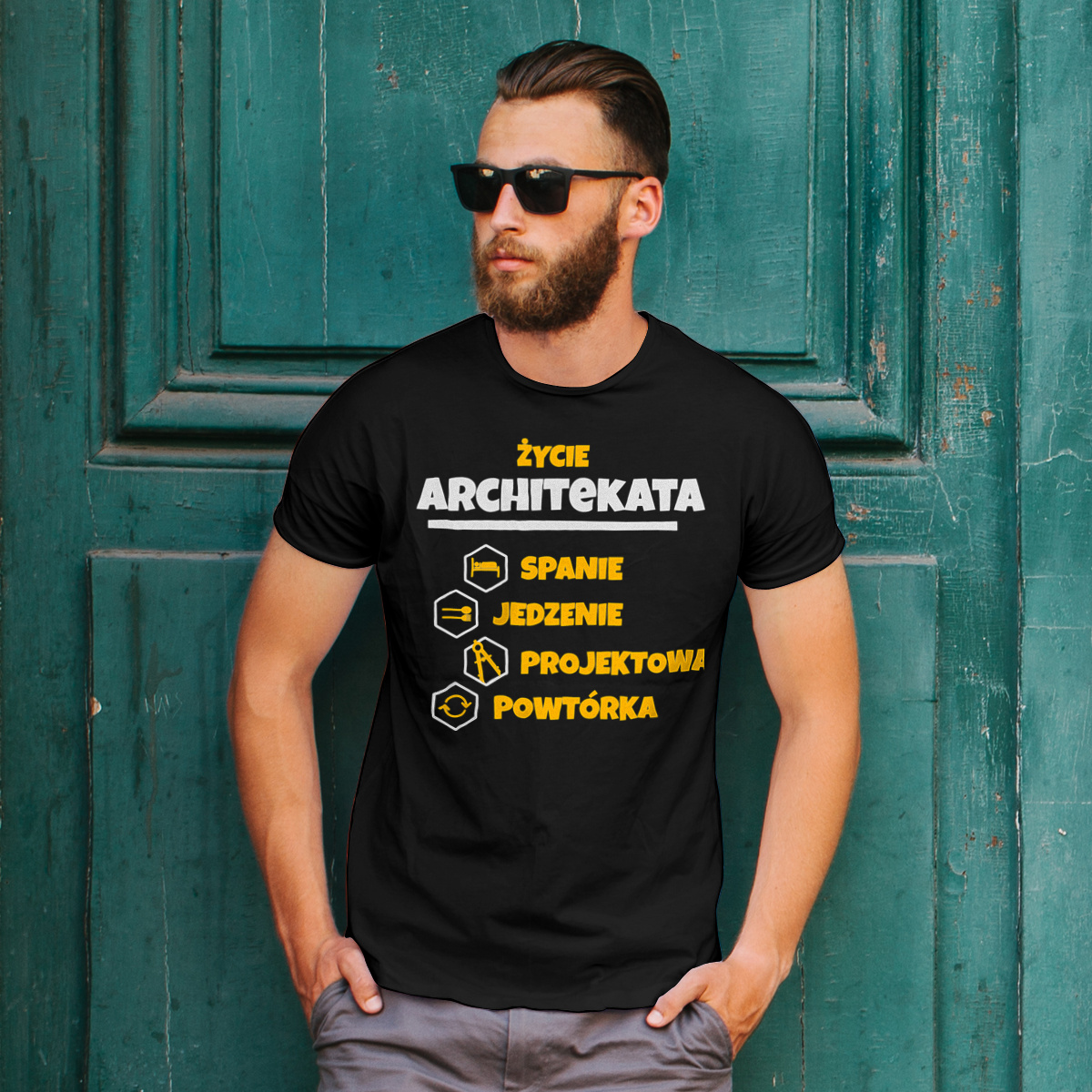 Architekt - Spanie Jedzenie - Męska Koszulka Czarna