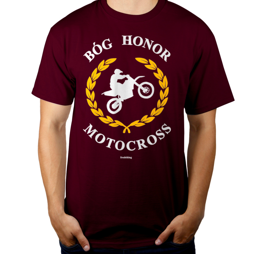 Bóg Honor Motocross - Męska Koszulka Burgundowa