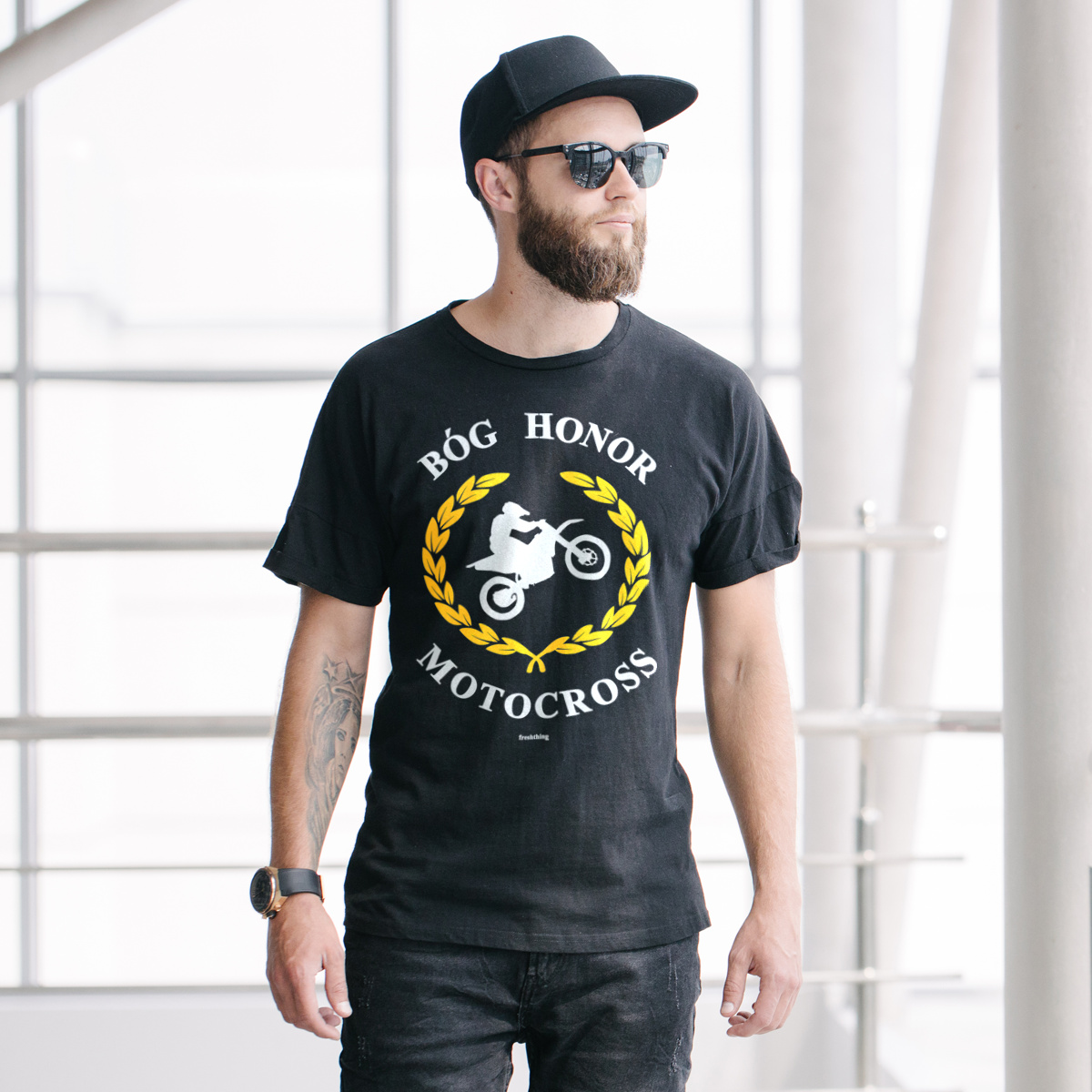 Bóg Honor Motocross - Męska Koszulka Czarna