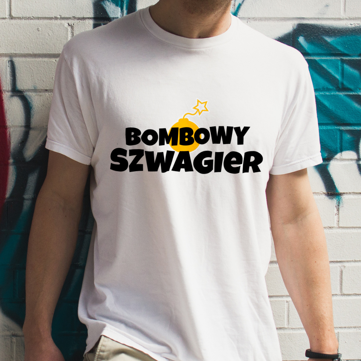 Bombowy Szwagier - Męska Koszulka Biała