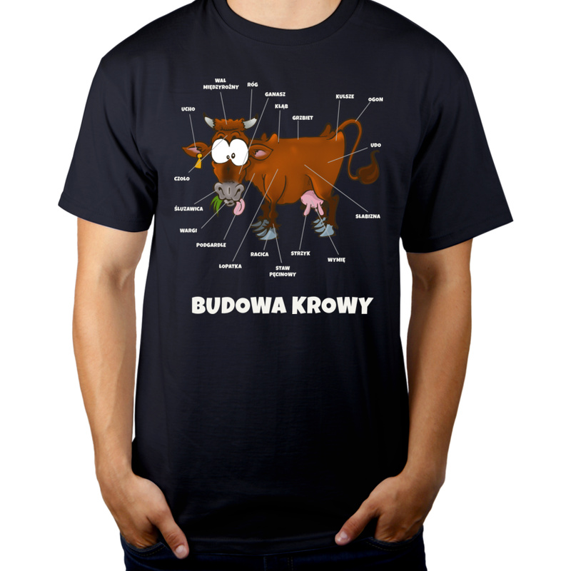 Budowa Krowy Brązowa - Męska Koszulka Ciemnogranatowa