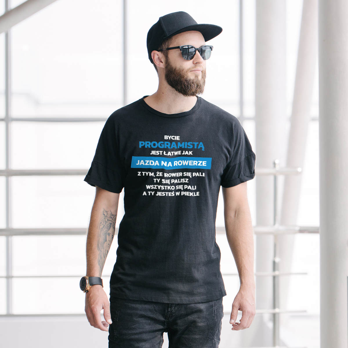 Bycie Programistą Jest Jak Jazda Na Rowerze - Męska Koszulka Czarna