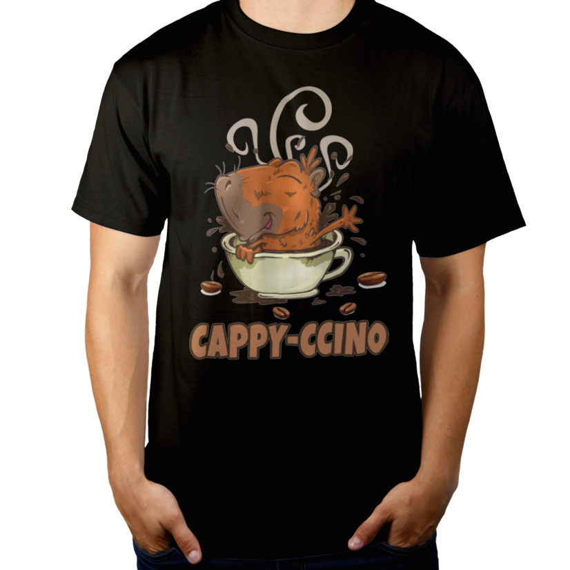 Cappyccino kapibara capybara kawa - Męska Koszulka Czarna
