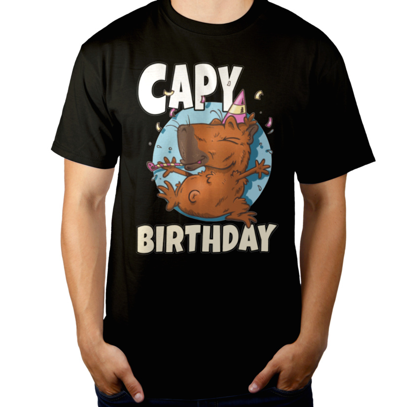 Capy Birthday Kapibara - Męska Koszulka Czarna