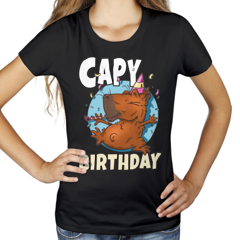Capy Birthday Kapibara - Damska Koszulka Czarna