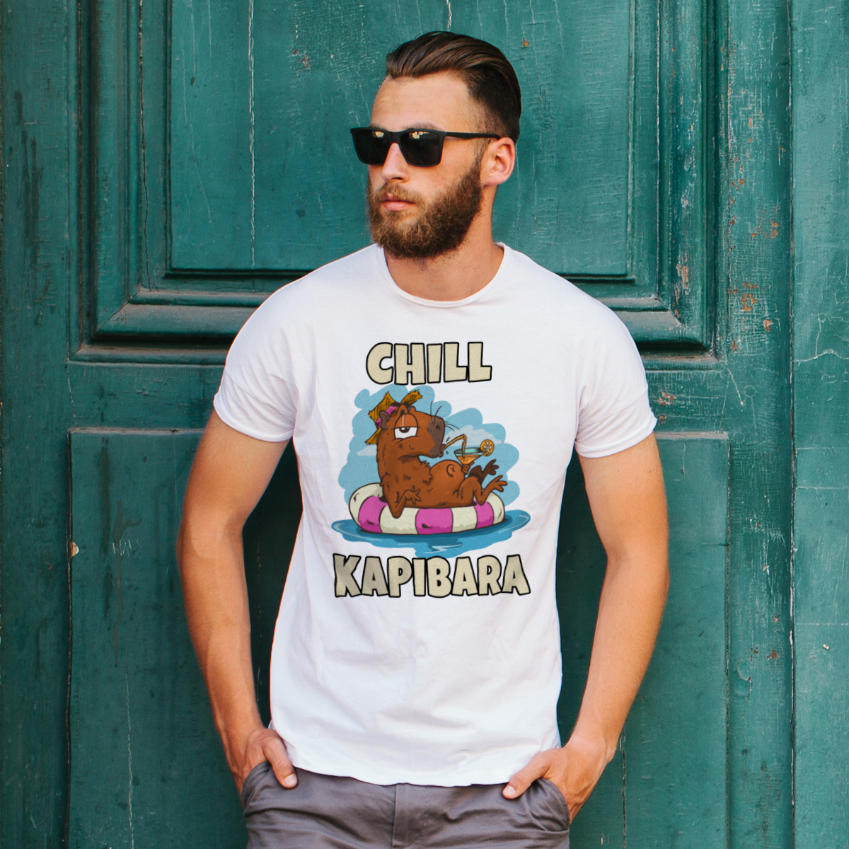 Chill Kapibara - Męska Koszulka Biała