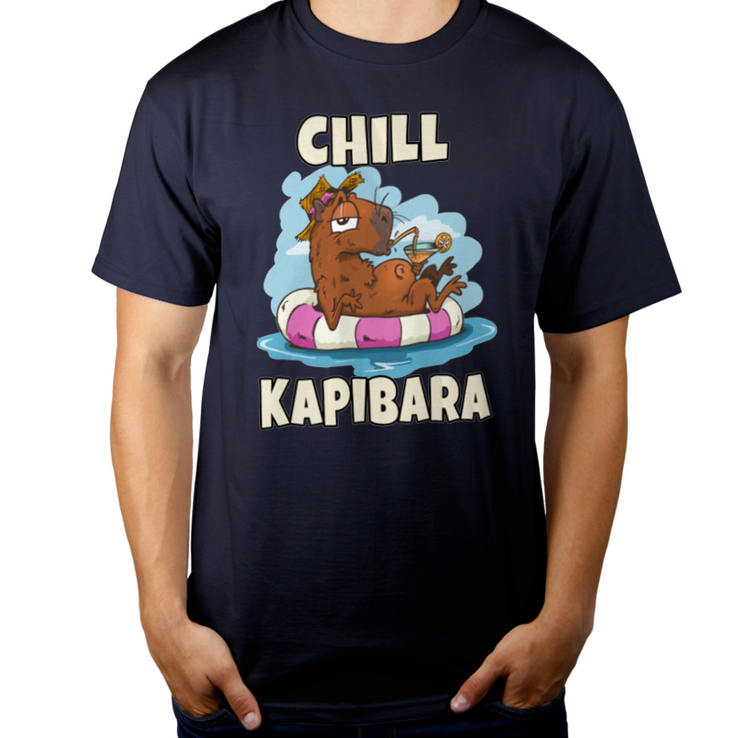 Chill Kapibara - Męska Koszulka Ciemnogranatowa
