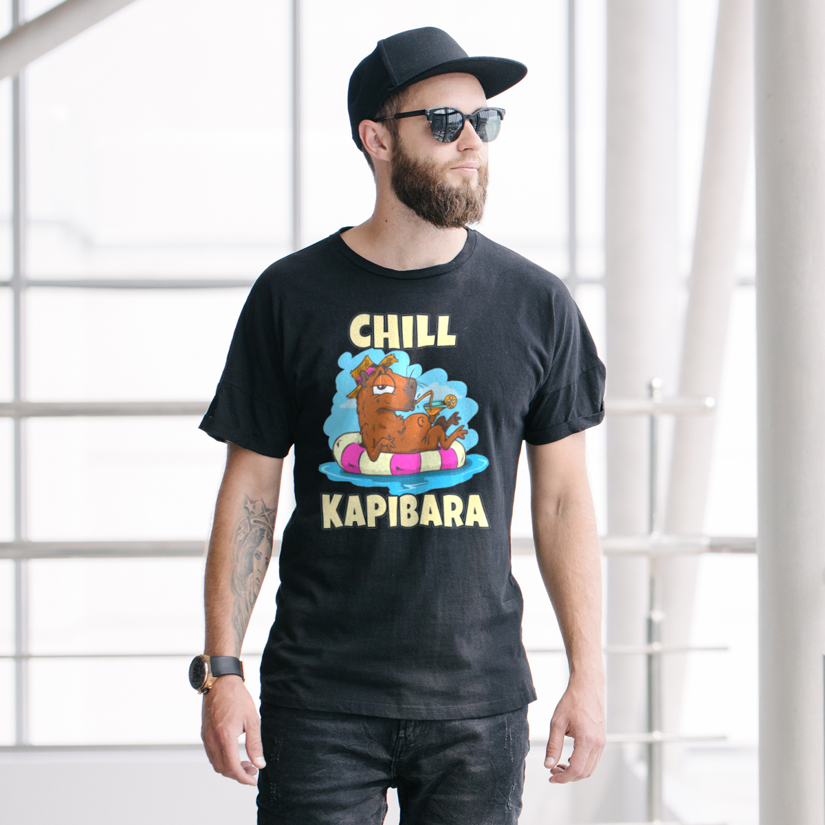 Chill Kapibara - Męska Koszulka Czarna