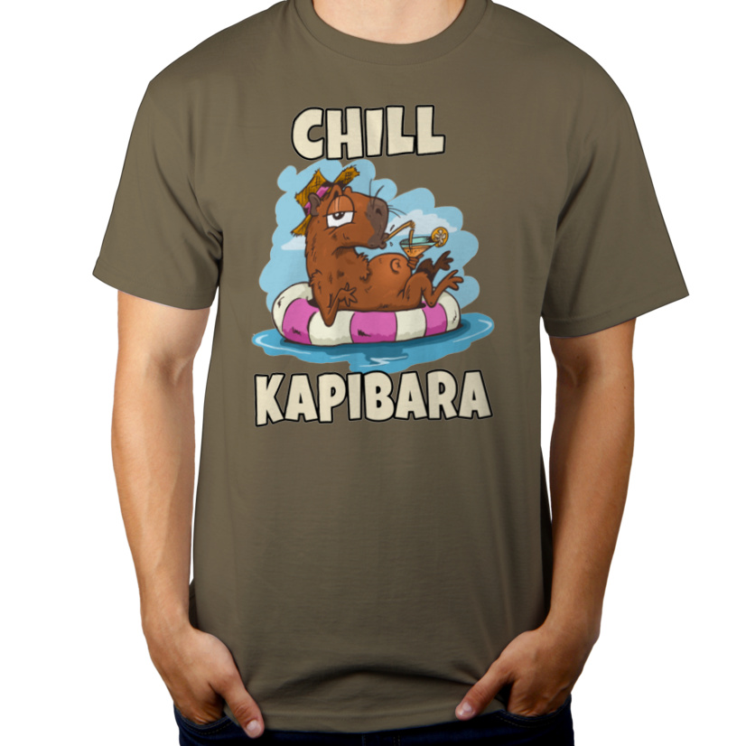 Chill Kapibara - Męska Koszulka Khaki