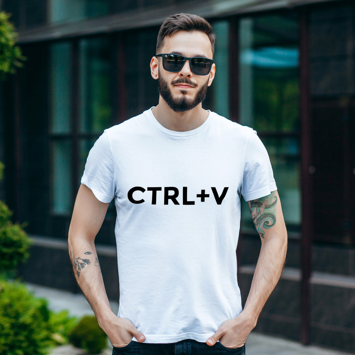 Ctrl + V - Wklej - Męska Koszulka Biała