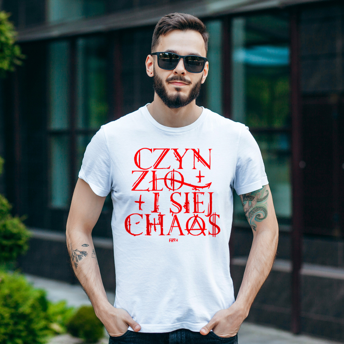Czyń Zło i Siej Chaos - Męska Koszulka Biała
