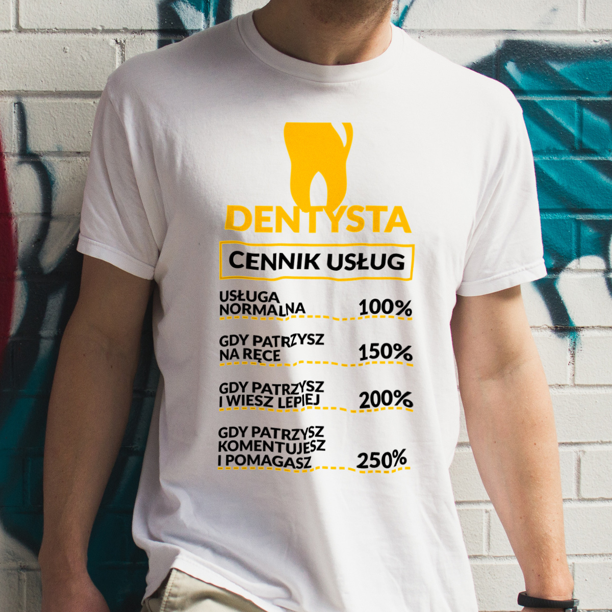 Dentysta - Cennik Usług - Męska Koszulka Biała