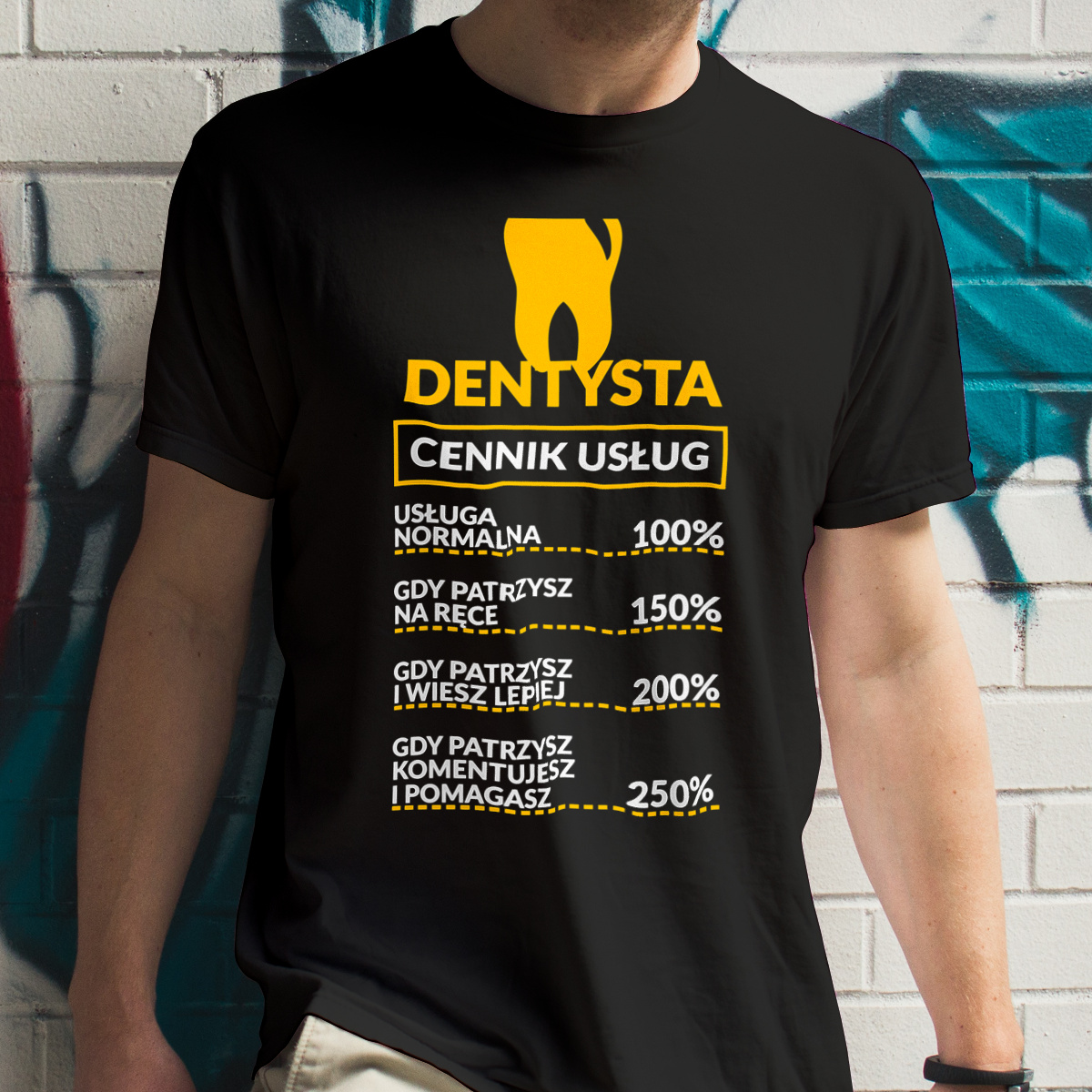 Dentysta - Cennik Usług - Męska Koszulka Czarna