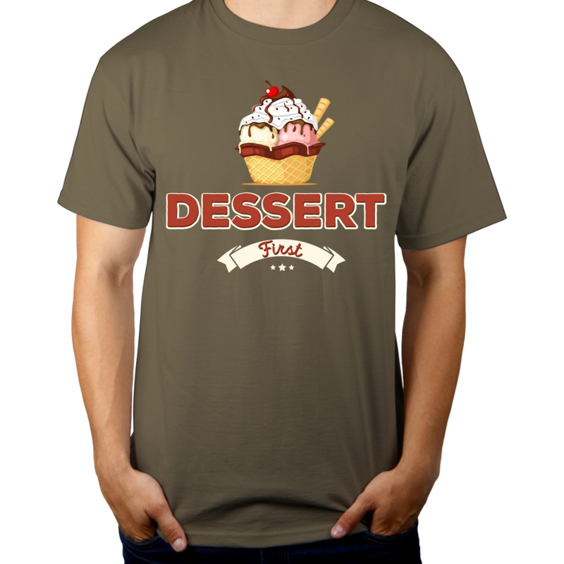 Dessert First - Męska Koszulka Khaki