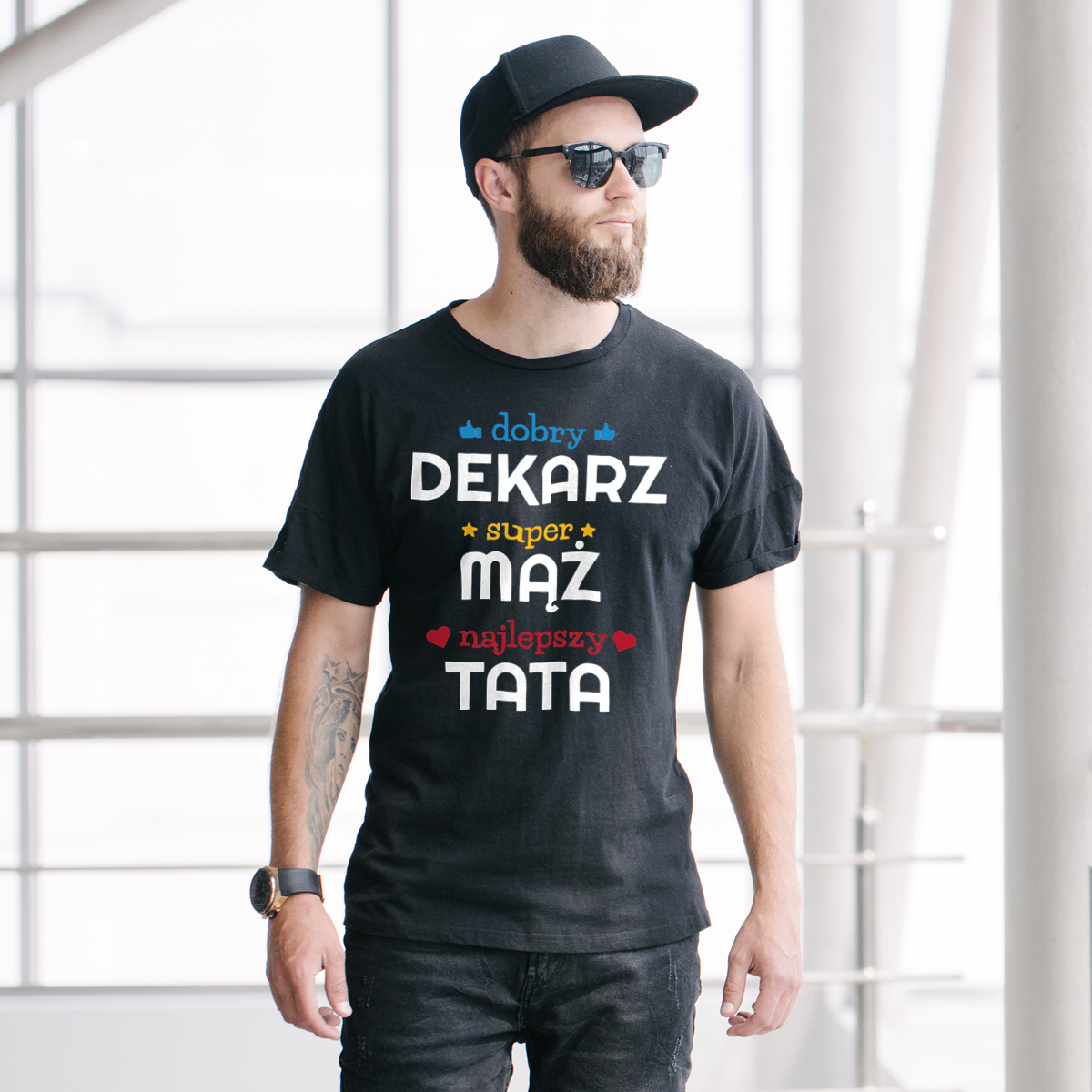 Dobry Dekarz Super Mąż Najlepszy Tata - Męska Koszulka Czarna