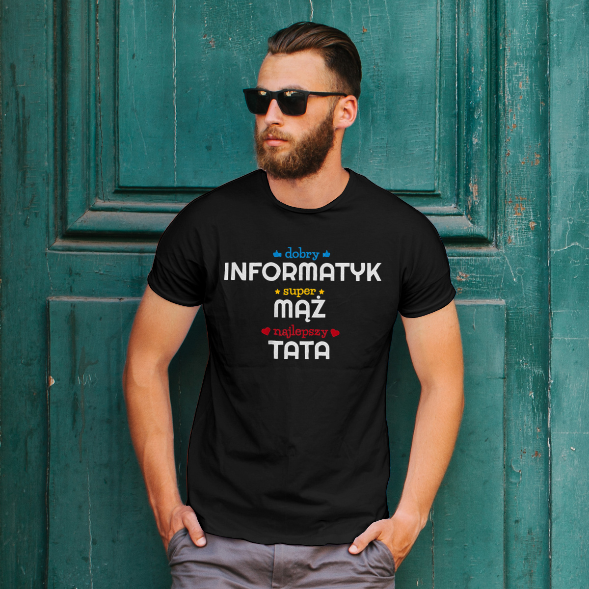 Dobry Informatyk Super Mąż Najlepszy Tata - Męska Koszulka Czarna