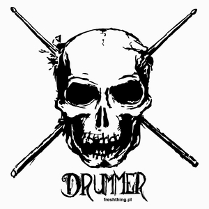 Drummer - czaszka przebita pałeczkami - Poduszka Biała