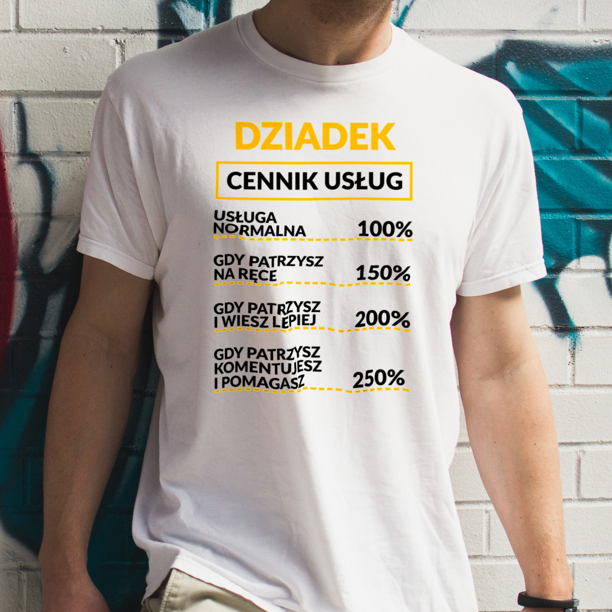 Dziadek - Cennik Usług - Męska Koszulka Biała