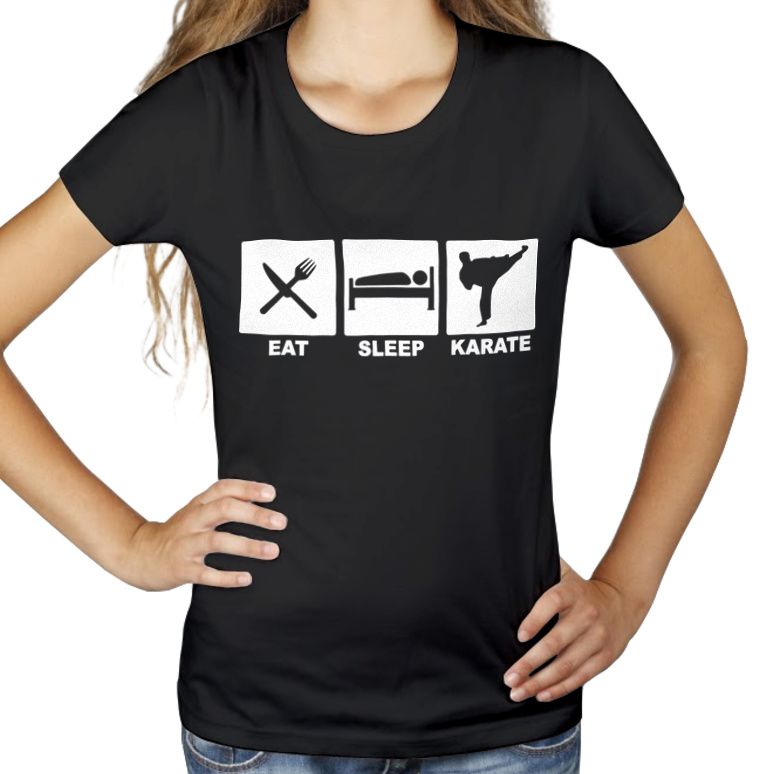 Eat Sleep Karate - Damska Koszulka Czarna