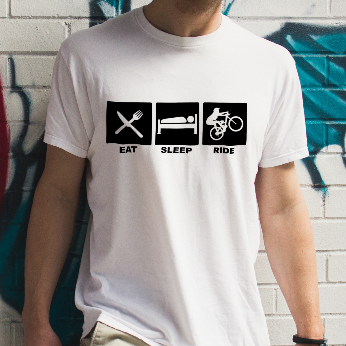 Eat Sleep Ride Bike - Męska Koszulka Biała