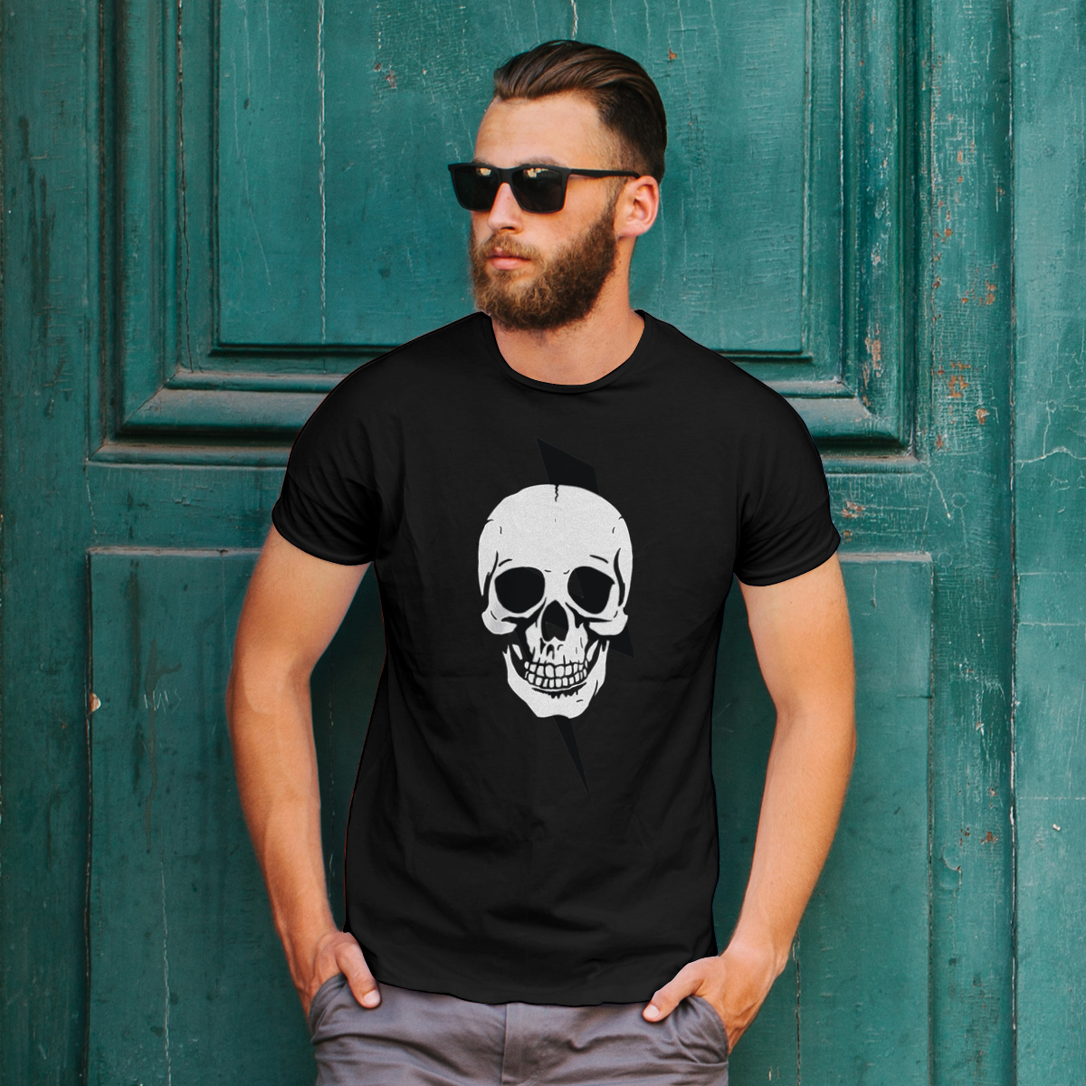 Electric Skull - Męska Koszulka Czarna