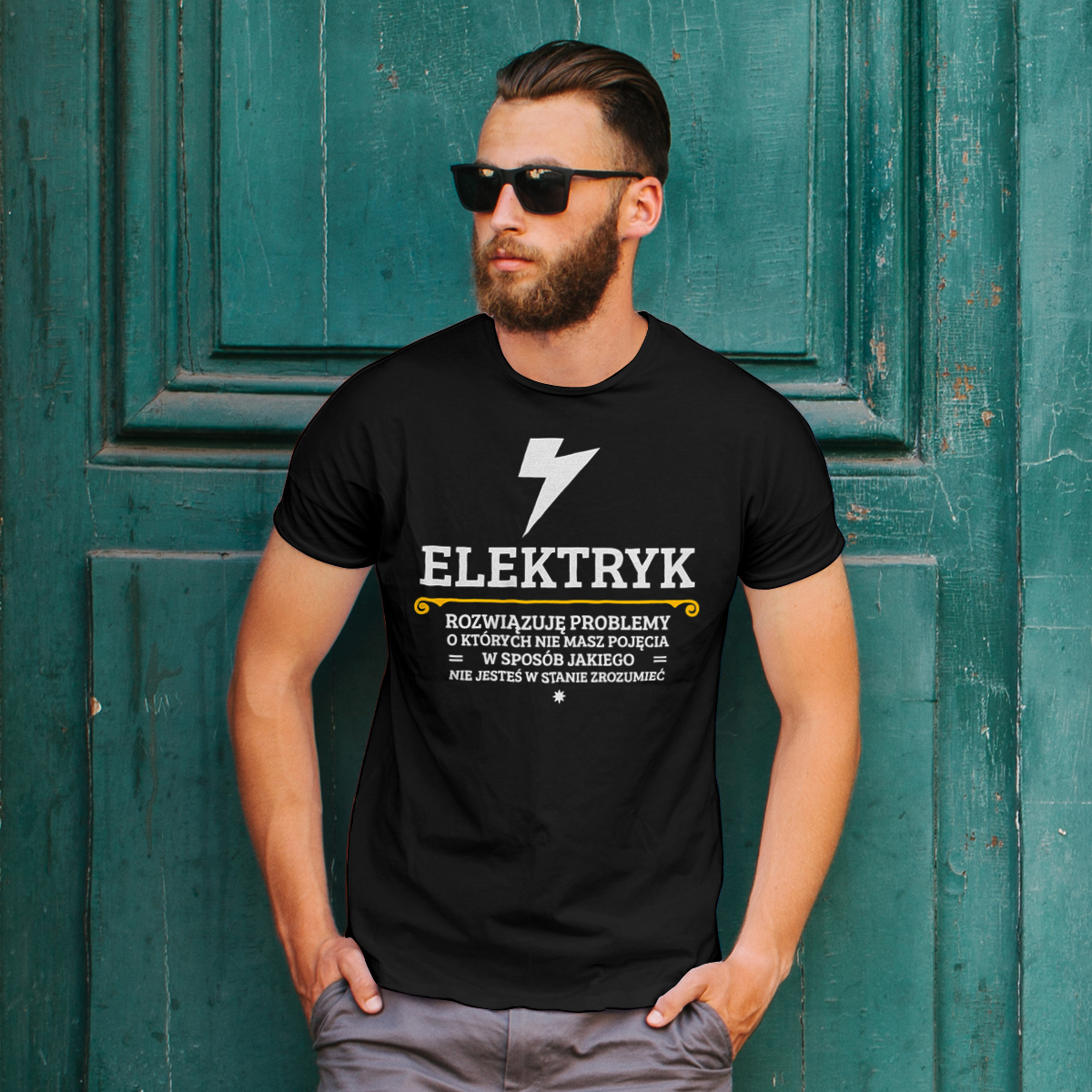 Elektryk - Rozwiązuje Problemy O Których Nie Masz Pojęcia - Męska Koszulka Czarna