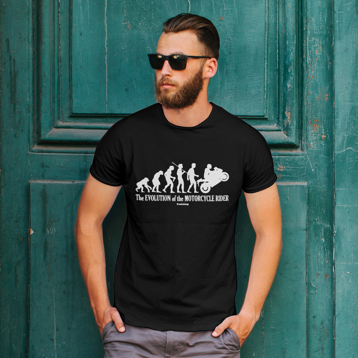 Ewolucja do Motocyklisty - Męska Koszulka Czarna