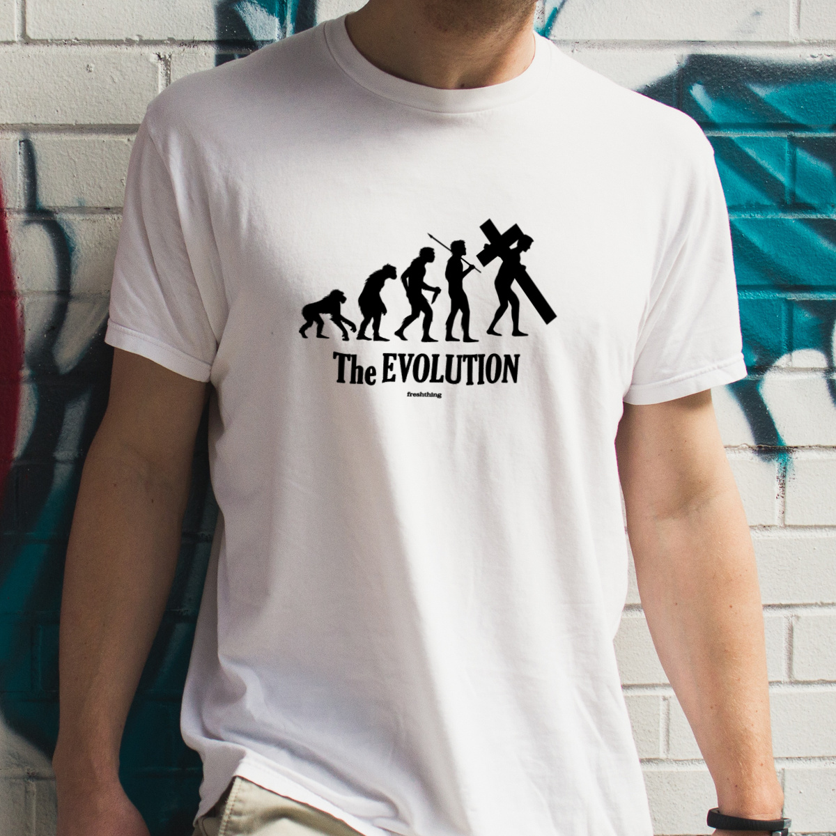 Ewolucja do krzyża - Męska Koszulka Biała