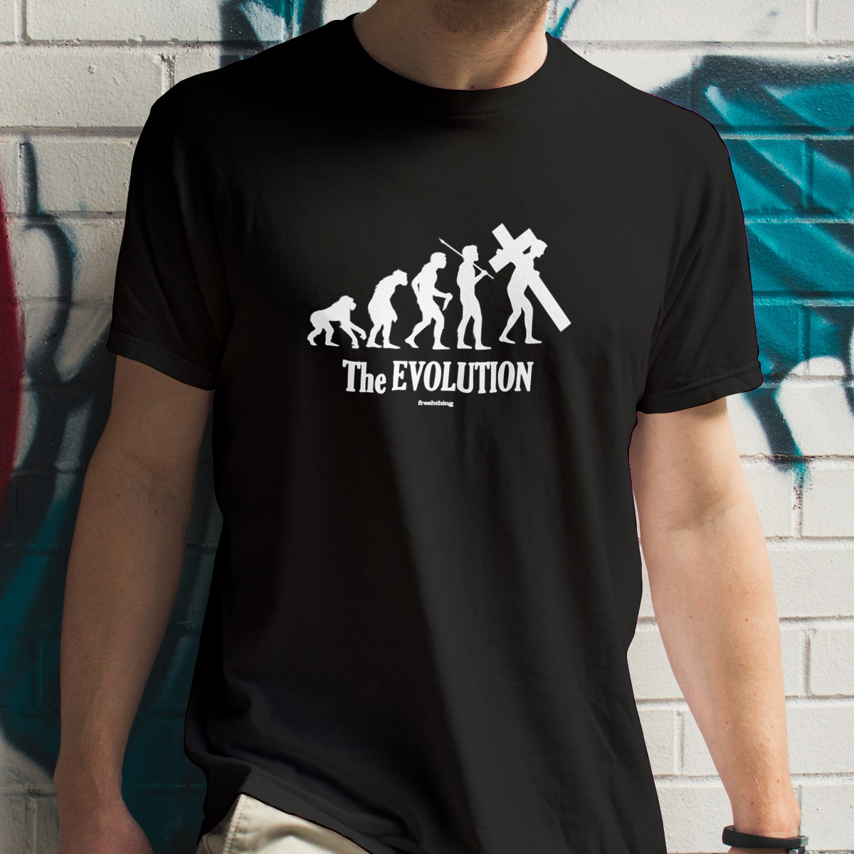 Ewolucja do krzyża - Męska Koszulka Czarna