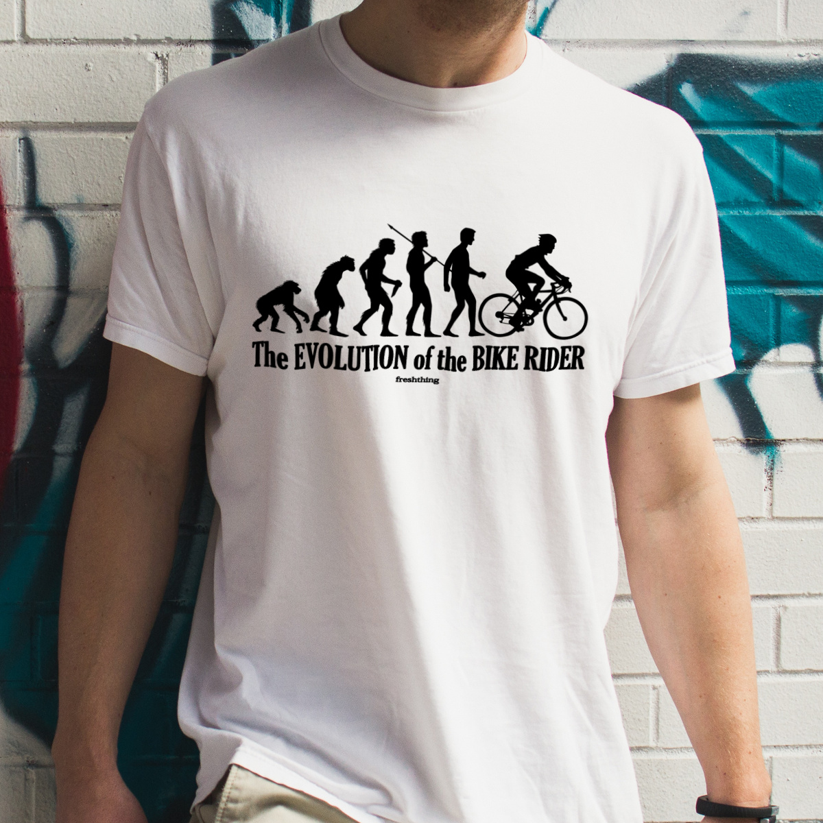 Ewolucja do rowerzysty - Męska Koszulka Biała