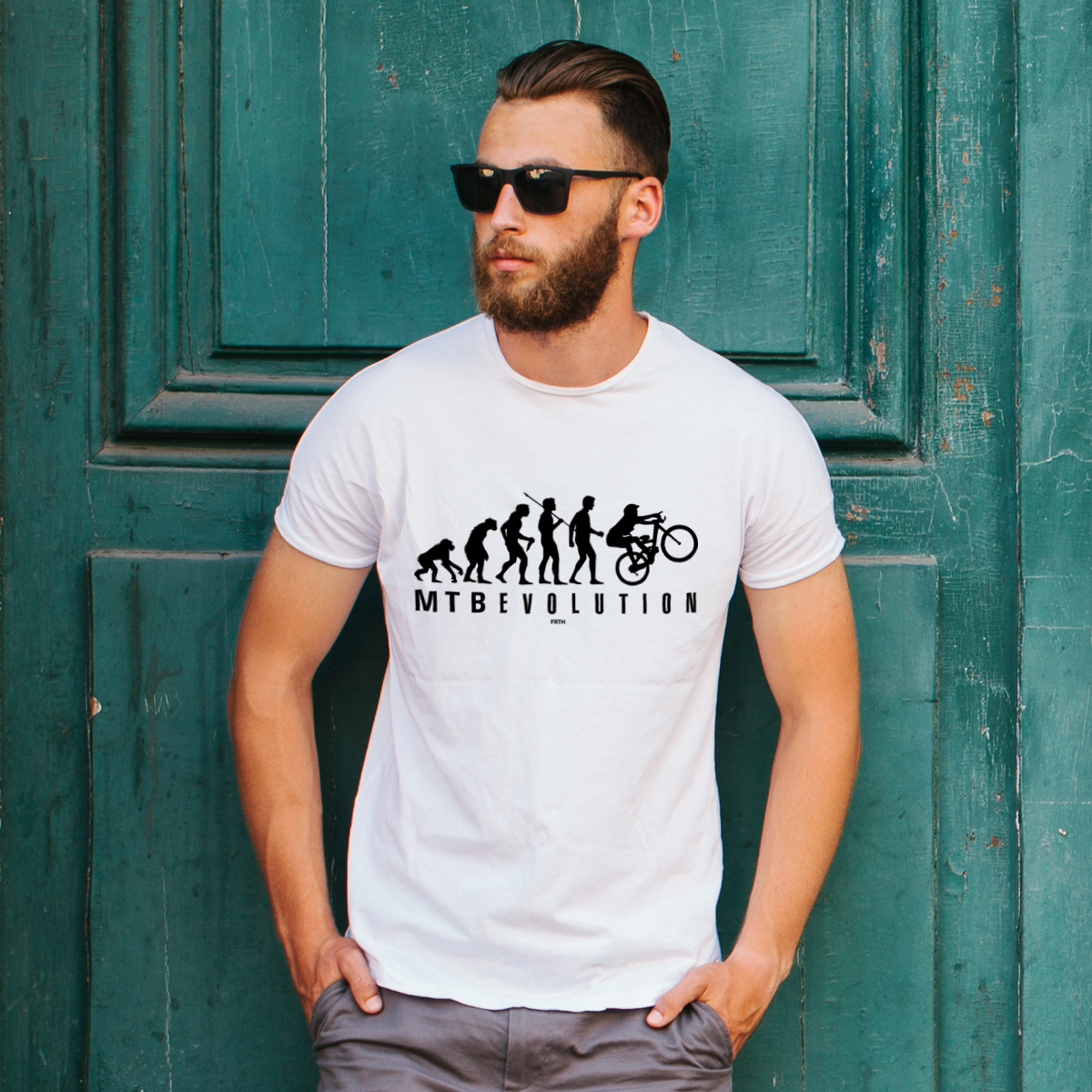 Ewolucja do rowerzysty MTB - Męska Koszulka Biała