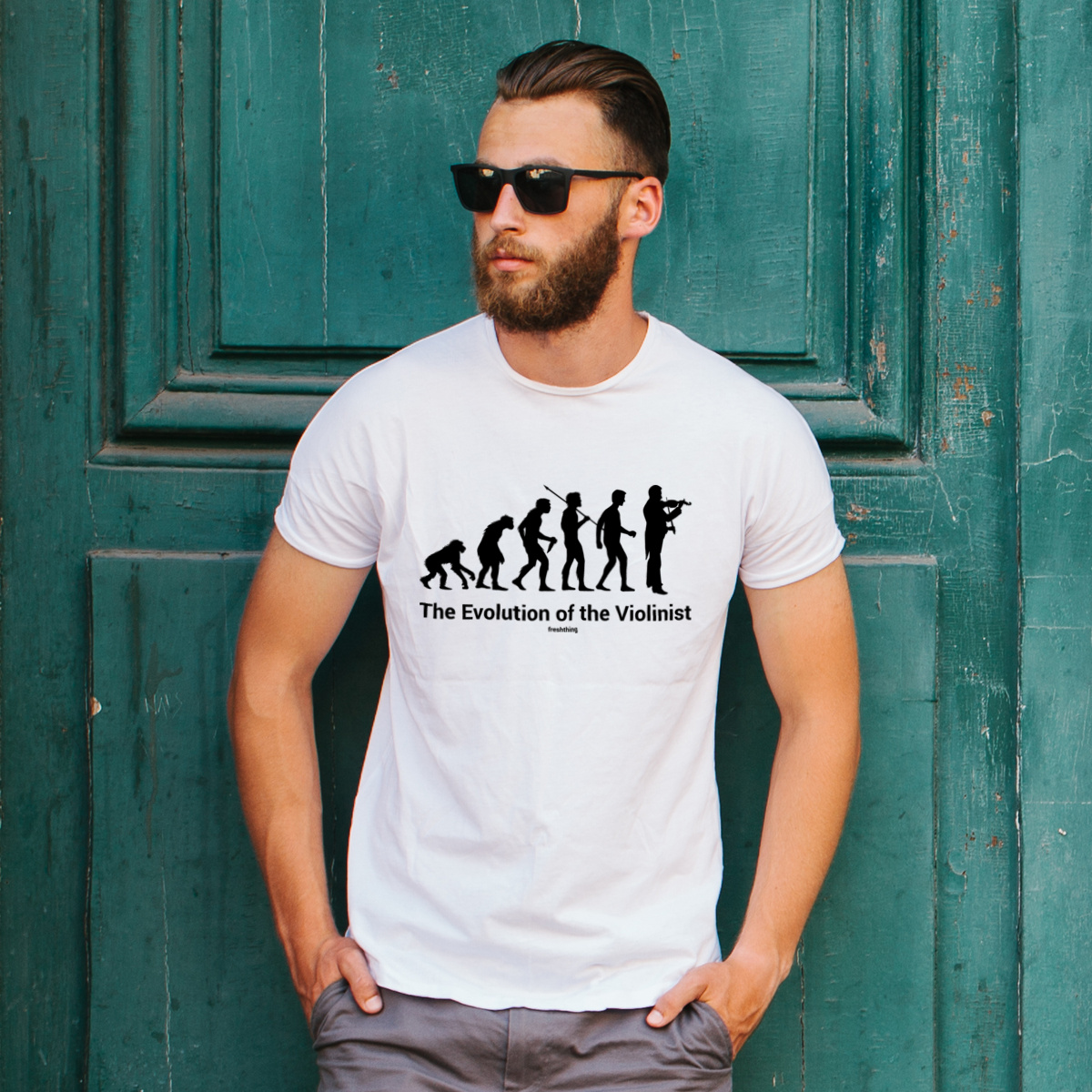 Ewolucja do skrzypka - Męska Koszulka Biała