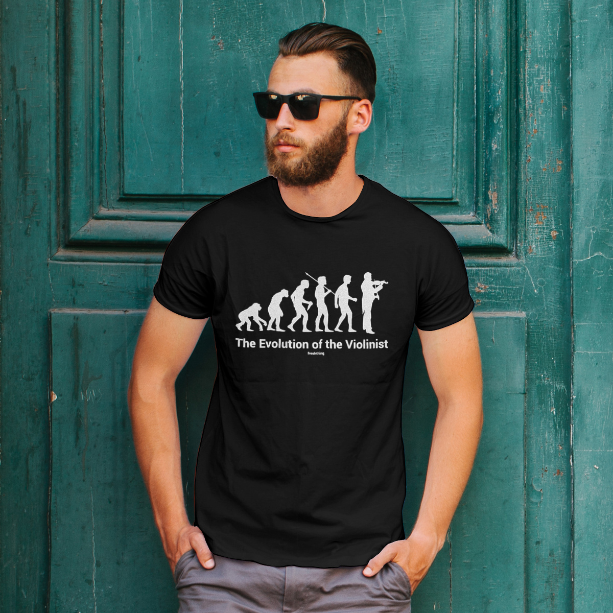Ewolucja do skrzypka - Męska Koszulka Czarna