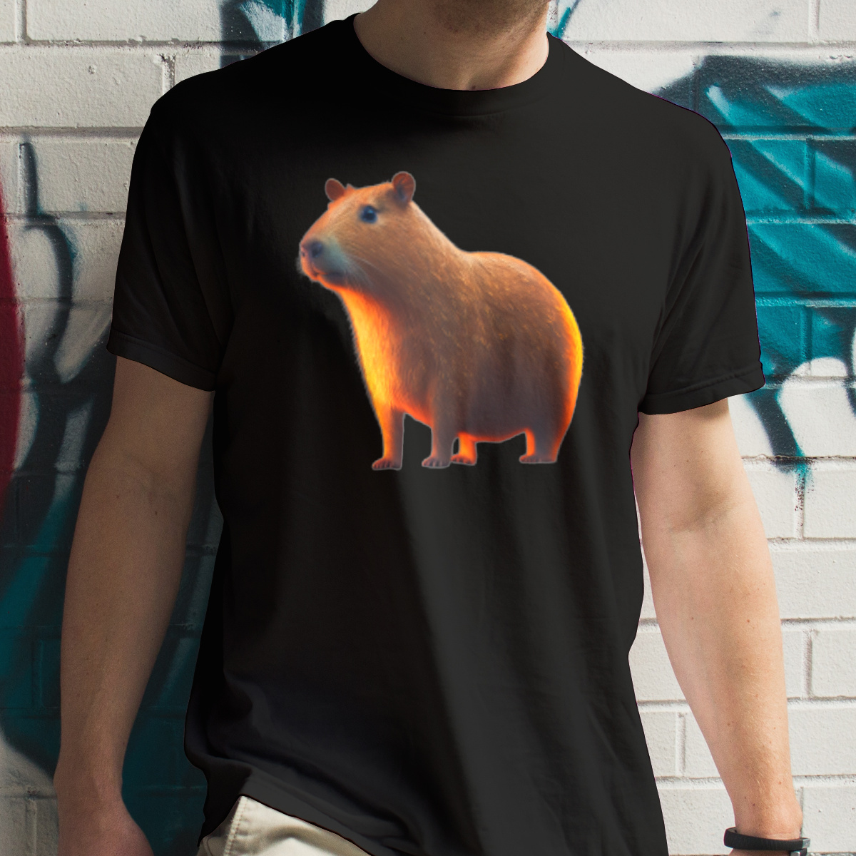 Fajna kapibara urocza - Męska Koszulka Czarna