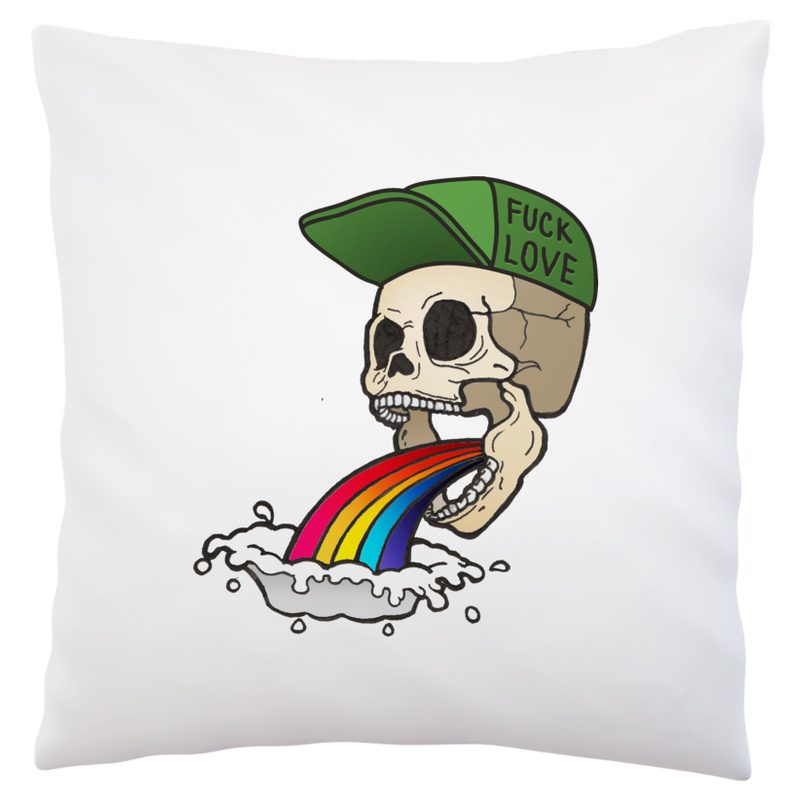 Fuck Love - Rainbow Skull  - Poduszka Biała
