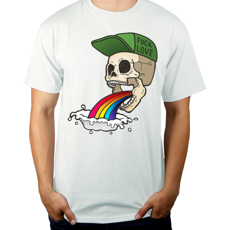 Fuck Love - Rainbow Skull  - Męska Koszulka Biała