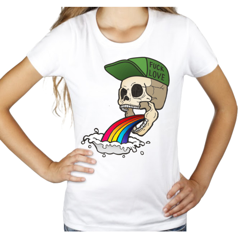 Fuck Love - Rainbow Skull  - Damska Koszulka Biała