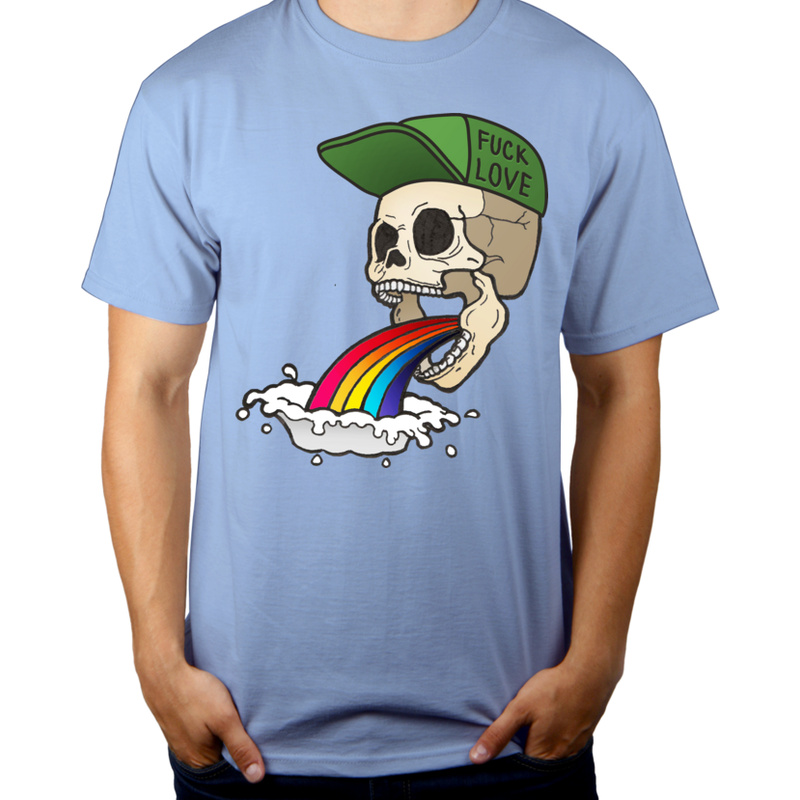 Fuck Love - Rainbow Skull  - Męska Koszulka Błękitna