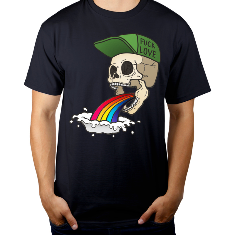 Fuck Love - Rainbow Skull  - Męska Koszulka Ciemnogranatowa