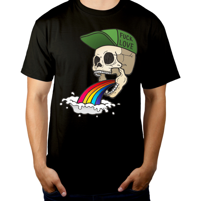 Fuck Love - Rainbow Skull  - Męska Koszulka Czarna