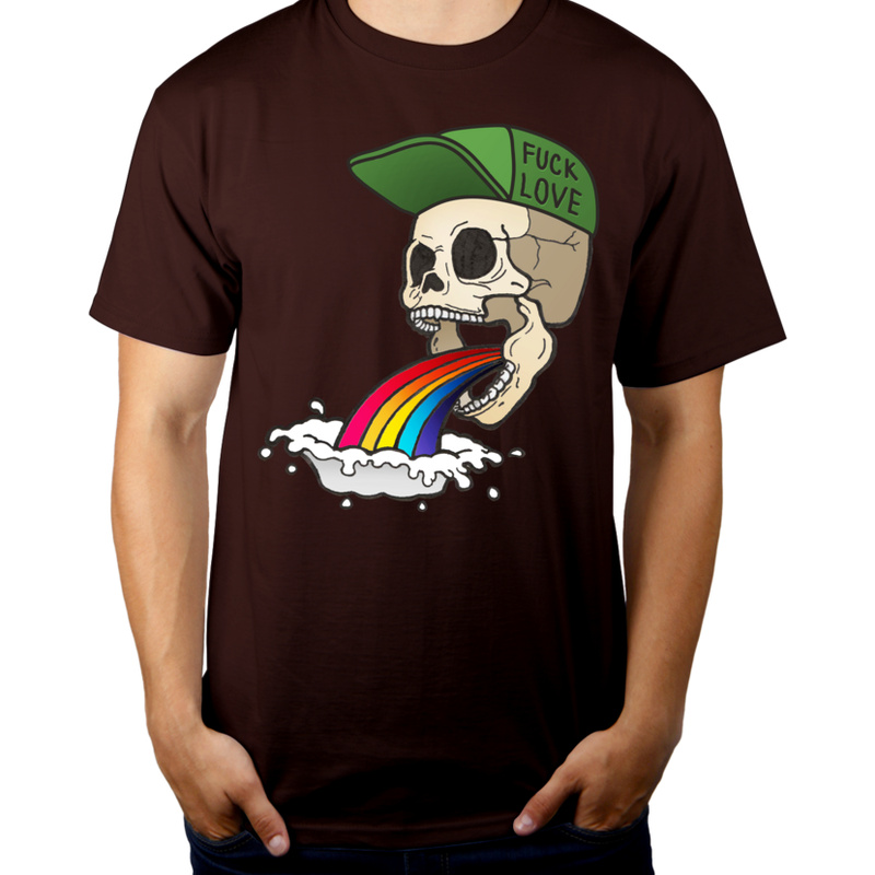 Fuck Love - Rainbow Skull  - Męska Koszulka Czekoladowa