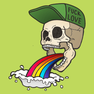 Fuck Love - Rainbow Skull  - Męska Koszulka Jasno Zielona