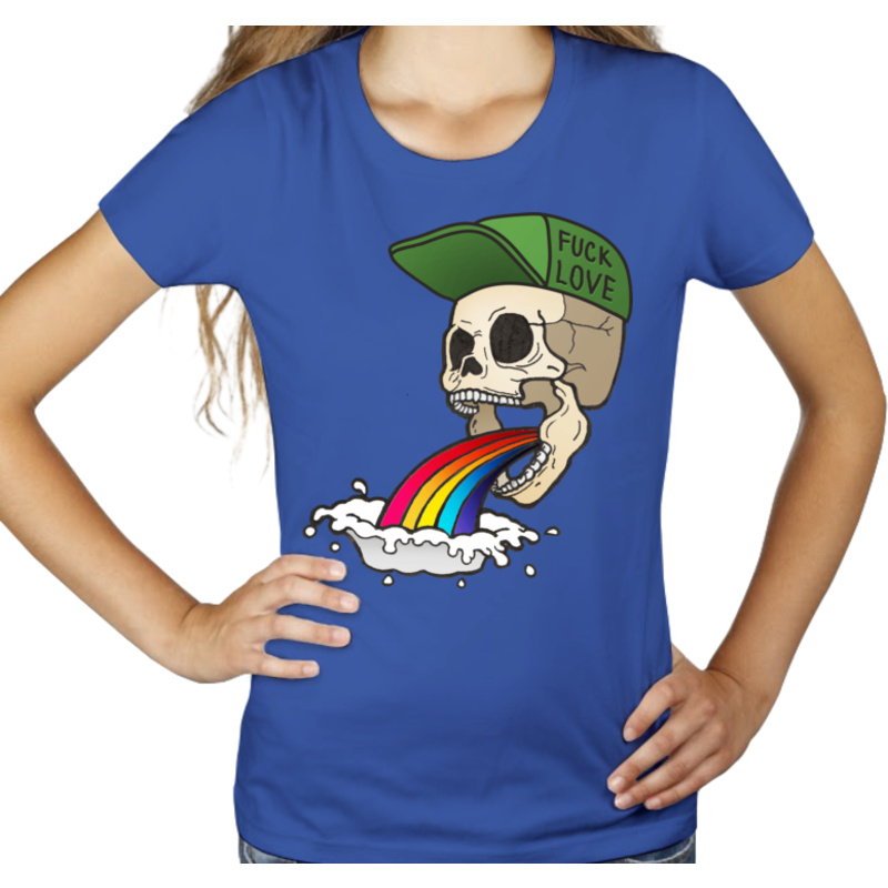 Fuck Love - Rainbow Skull  - Damska Koszulka Niebieska